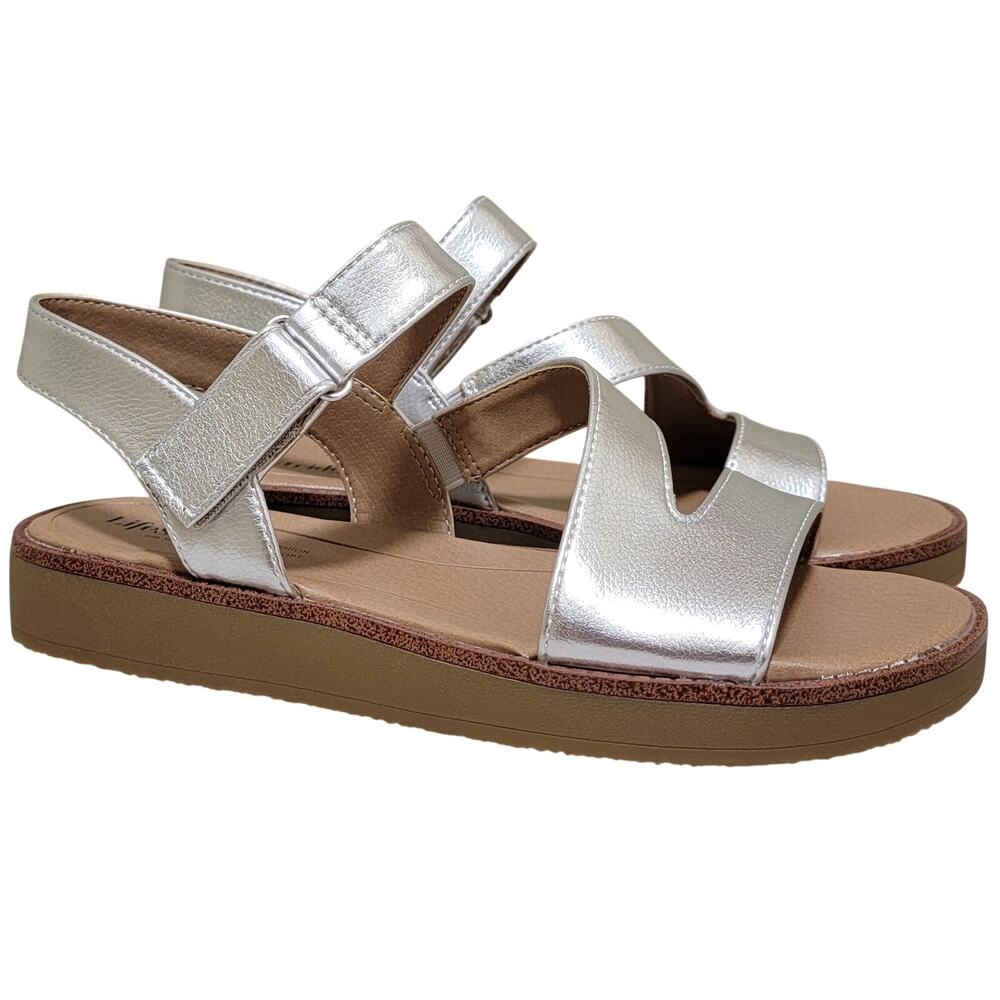 LifeStride Women Waverly Slingback Flat Sandals Size US 7M Silver Metallic